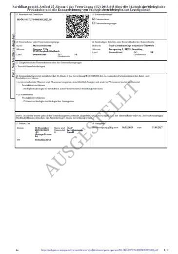 Bio-Zertifikat futterkonzept DE-ÖKO-037
