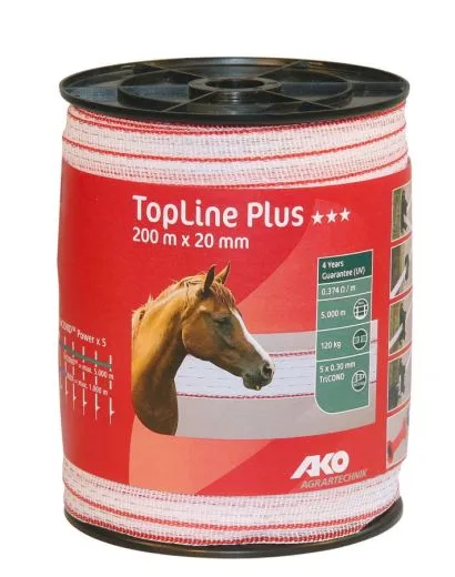 Weidezaunband TopLine Plus weiß-rot 200 m / 20 mm