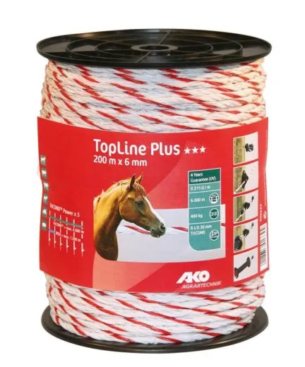 Weidezaunseil TopLine Plus weiß-rot 200 m / 6 mm